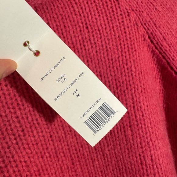 NWT Tory Burch Jennifer Sweater Hibiscus Flower Cropped Fringe Turtleneck Medium - Picture 4 of 9